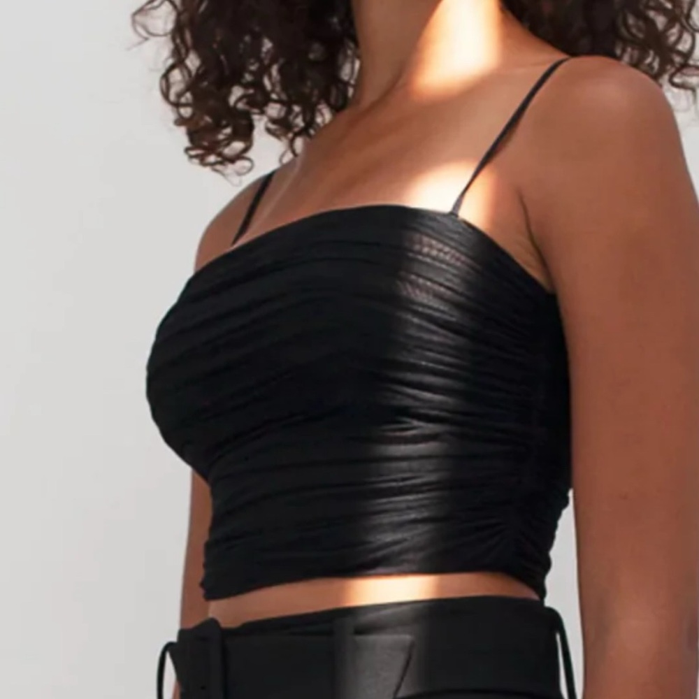 Babaton Black Ruched Crop Camisole